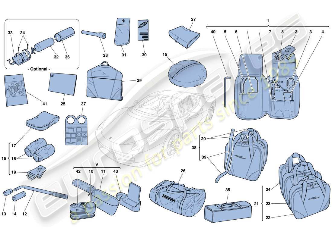 Ferrari 458 Italia (Europe) TOOLS AND ACCESSORIES PROVIDED WITH VEHICLE Part Diagram