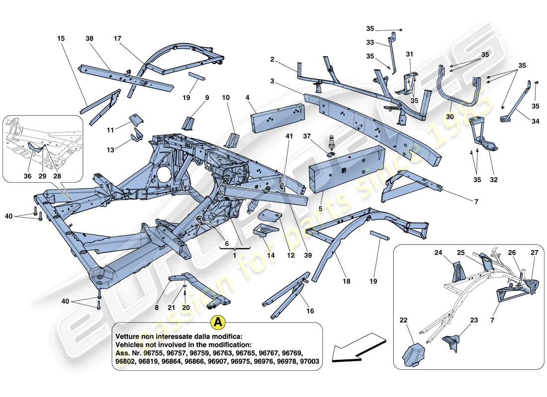 Ferrari 458 Italia (Europe) CHASSIS - STRUCTURE, REAR ELEMENTS AND PANELS Part Diagram