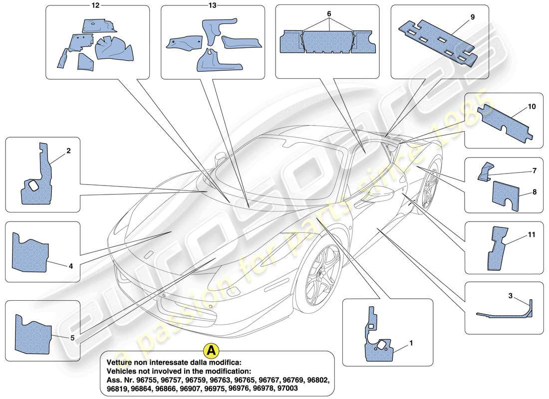 Ferrari 458 Italia (Europe) Insulation Part Diagram