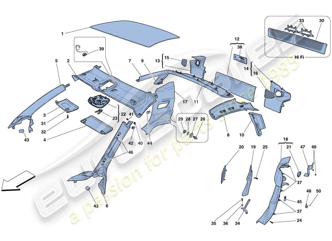 Ferrari 458 Italia (Europe) HEADLINER TRIM AND ACCESSORIES Part Diagram
