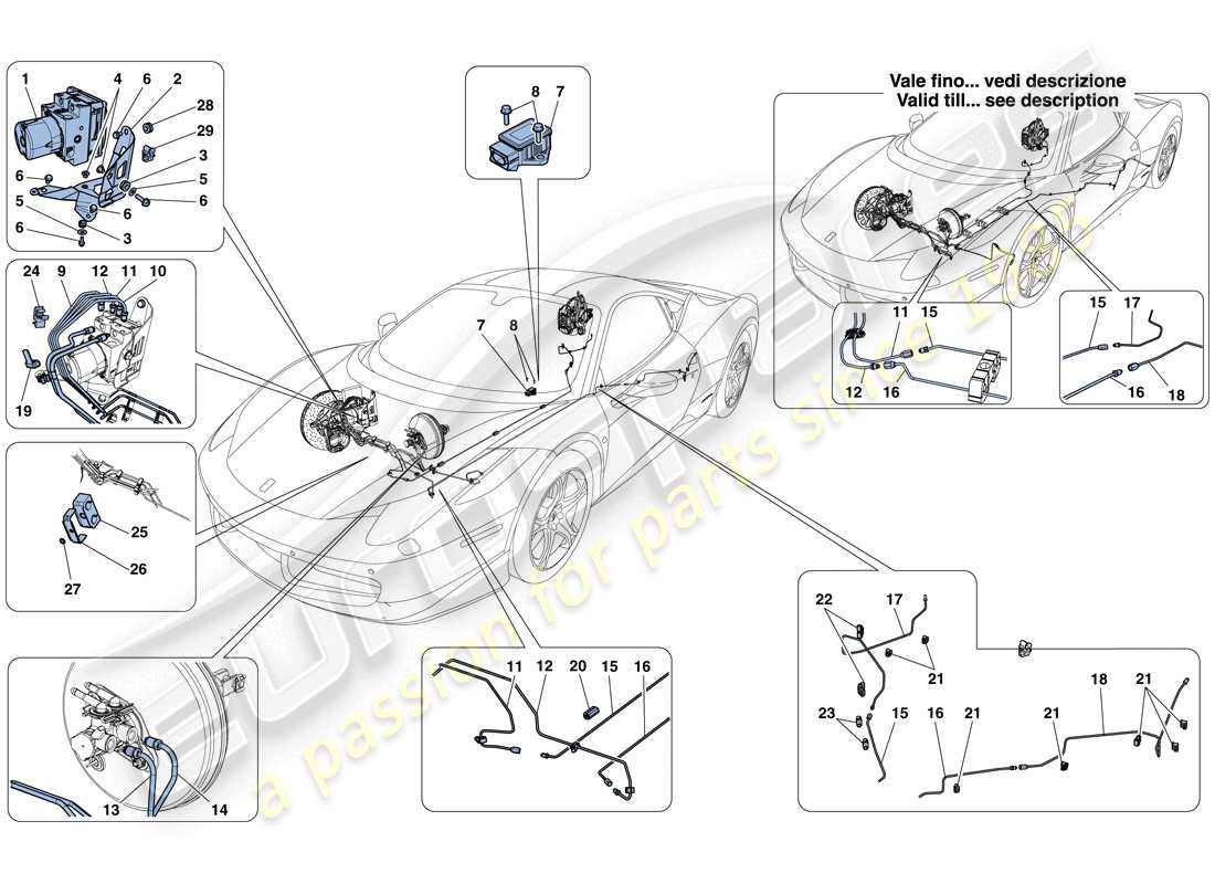 Ferrari 458 Italia (RHD) Brake System Part Diagram