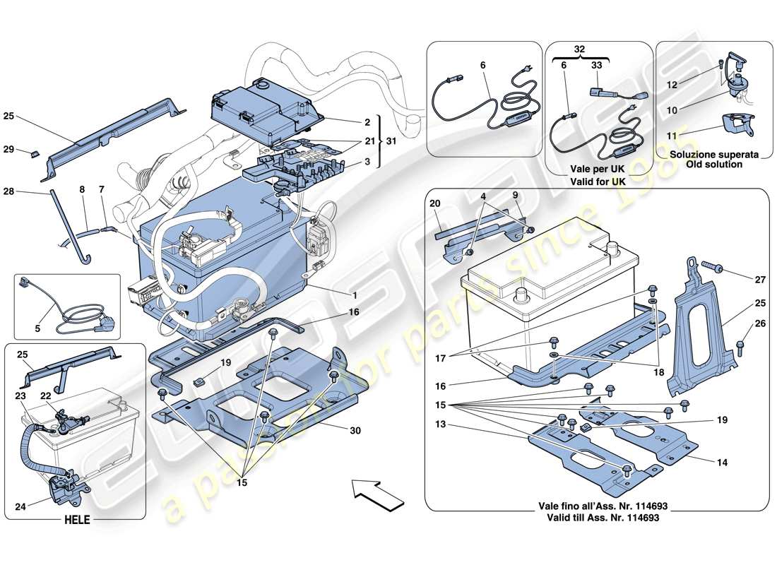 Ferrari 458 Italia (RHD) Battery Part Diagram