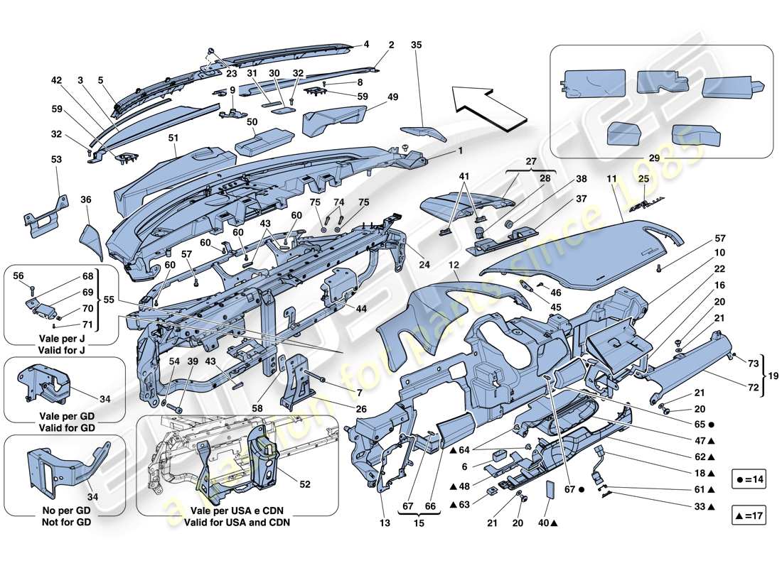 Ferrari 458 Italia (RHD) DASHBOARD Part Diagram