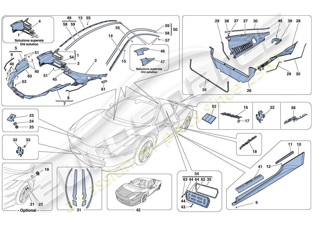 Ferrari 458 Italia (RHD) SHIELDS - EXTERNAL TRIM Part Diagram