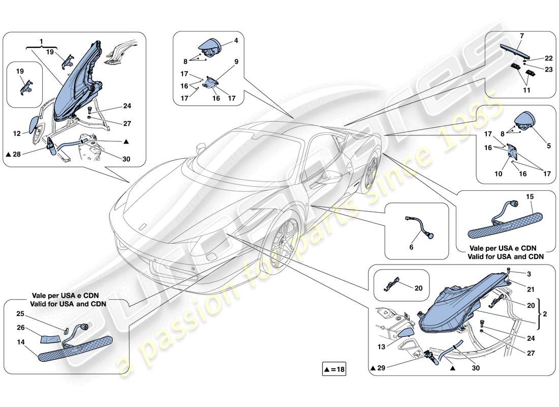 Ferrari 458 Italia (USA) HEADLIGHTS AND TAILLIGHTS Part Diagram