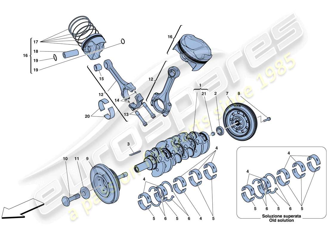 Ferrari 458 Spider (Europe) crankshaft - connecting rods and pistons Part Diagram