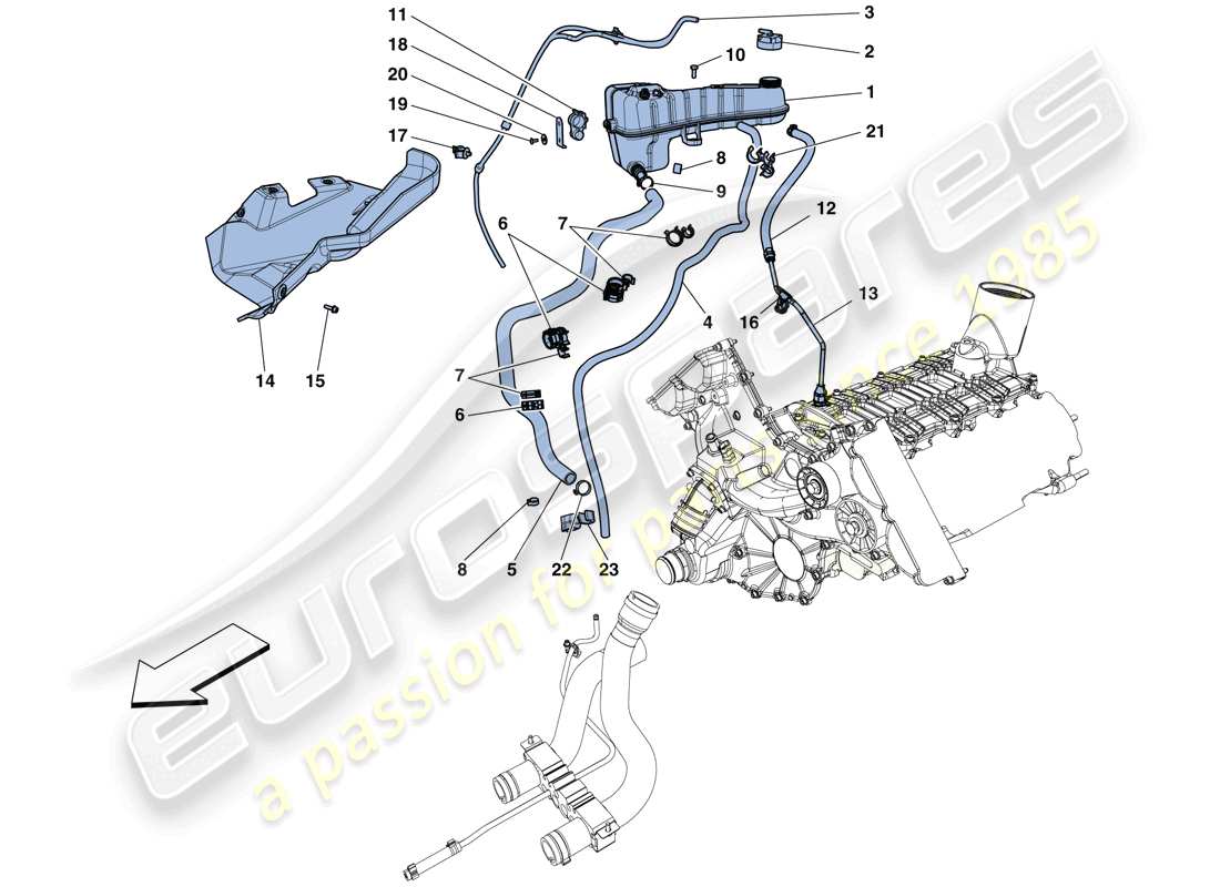 Ferrari 458 Spider (Europe) COOLING - HEADER TANK AND PIPES Part Diagram