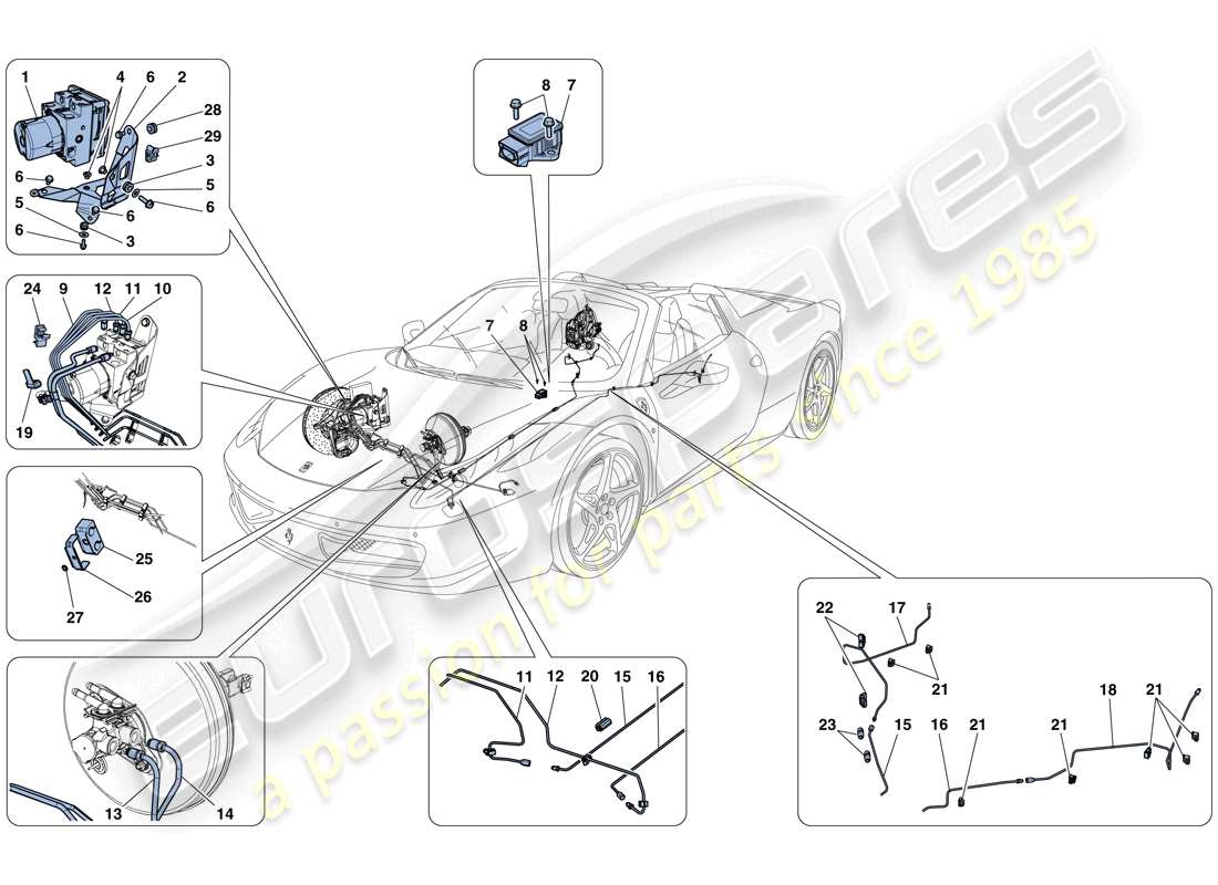 Ferrari 458 Spider (Europe) Brake System Part Diagram