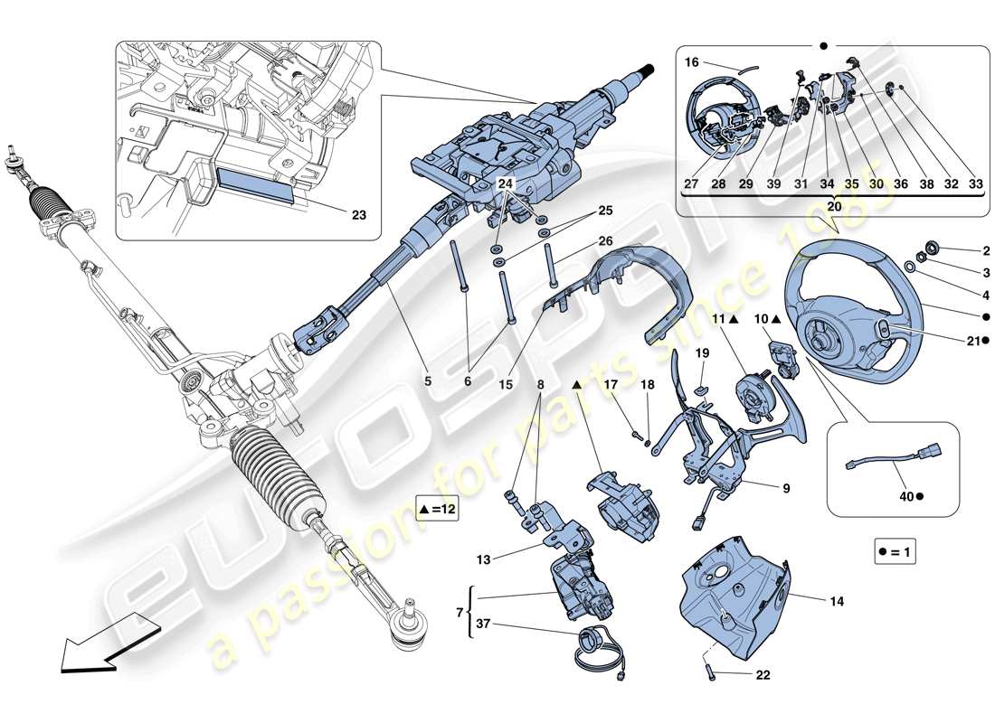 Ferrari 458 Spider (Europe) Steering Control Part Diagram