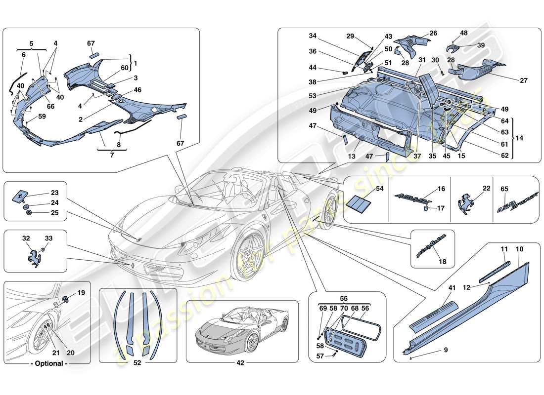 Ferrari 458 Spider (Europe) SHIELDS - EXTERNAL TRIM Parts Diagram
