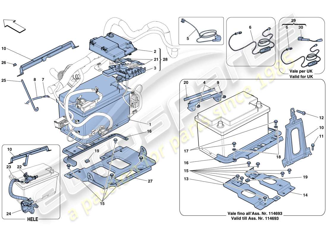 Ferrari 458 Spider (RHD) Battery Part Diagram