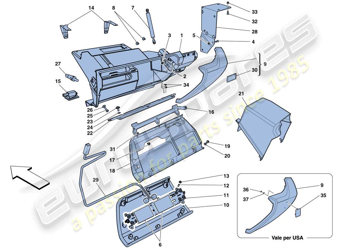 Ferrari 458 Spider (RHD) GLOVE COMPARTMENT Part Diagram