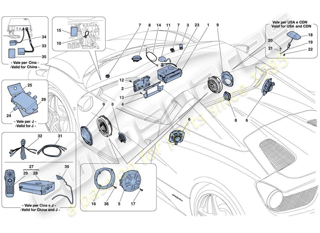 Ferrari 458 Spider (RHD) HI-FI SYSTEM Part Diagram