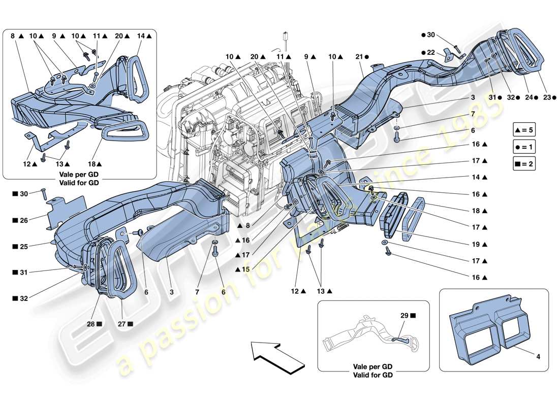 Ferrari 458 Spider (USA) DASHBOARD AIR DUCTS Part Diagram