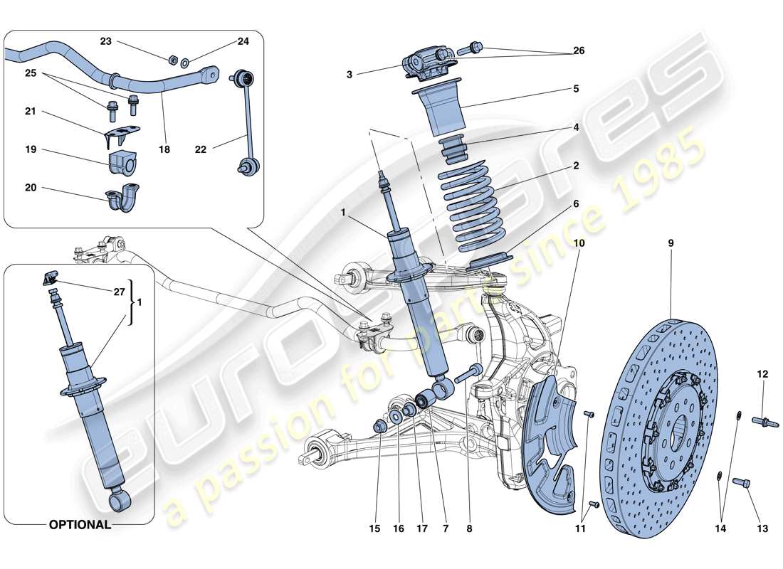 Ferrari California T (USA) Front Suspension - Shock Absorber and Brake Disc Part Diagram