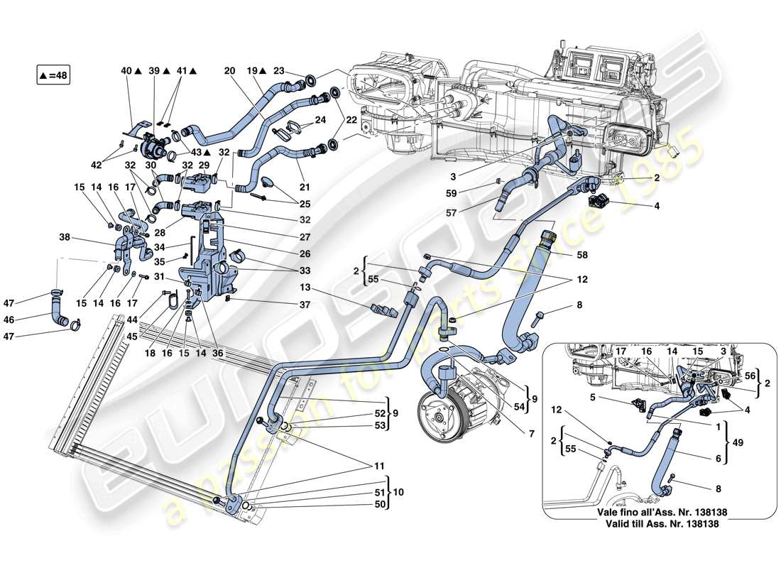 Ferrari California T (USA) AC SYSTEM - WATER AND FREON Part Diagram