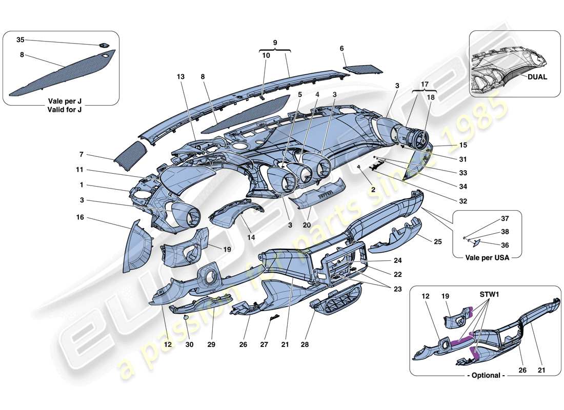 Ferrari California T (USA) DASHBOARD - TRIM Part Diagram