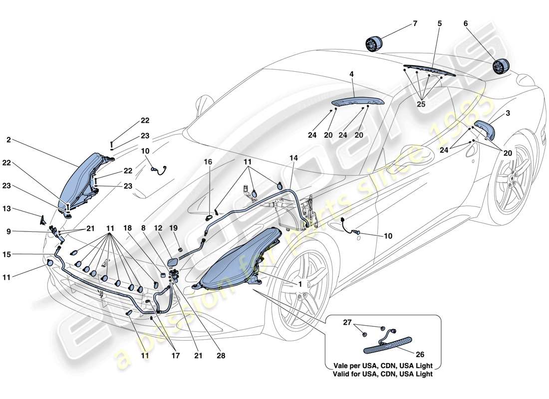 Ferrari California T (USA) HEADLIGHTS AND TAILLIGHTS Part Diagram