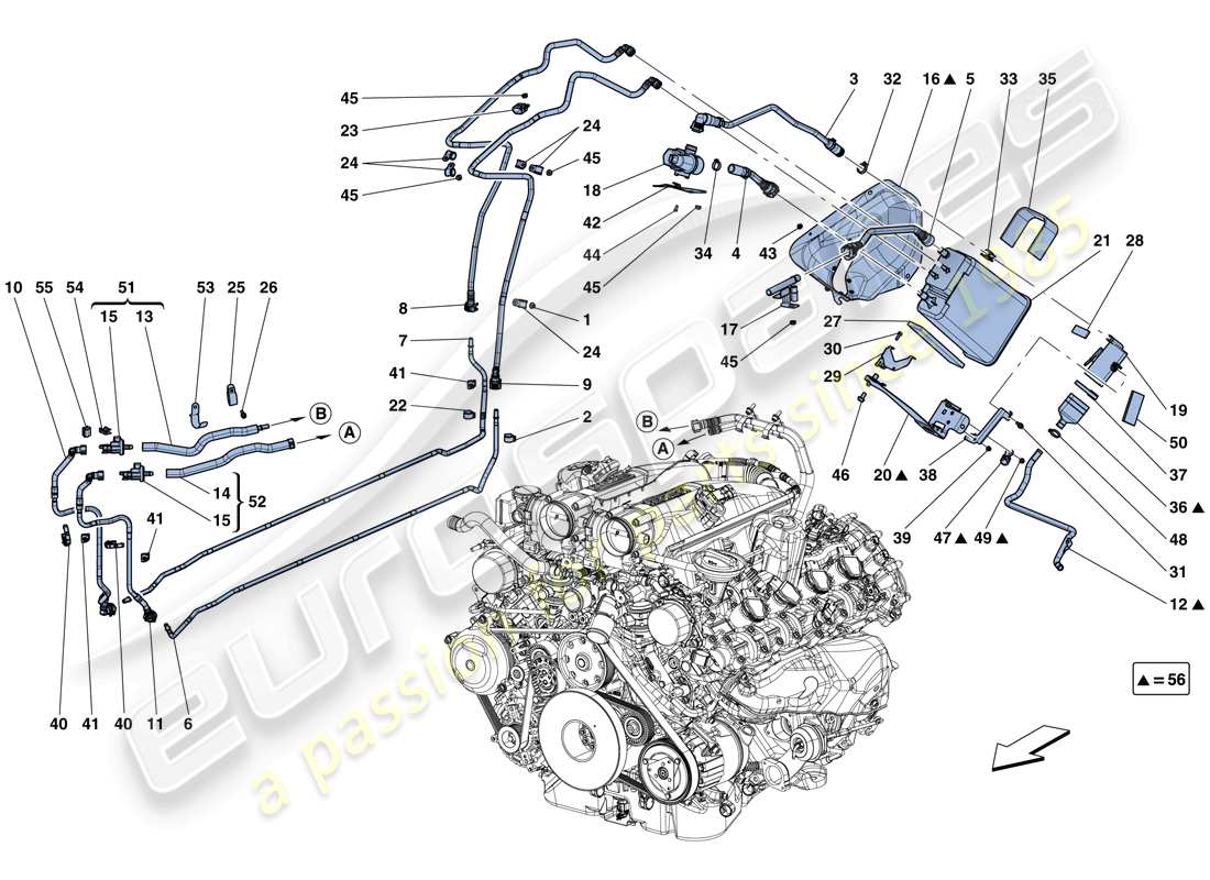 Ferrari California T (RHD) evaporative emissions control system Part Diagram