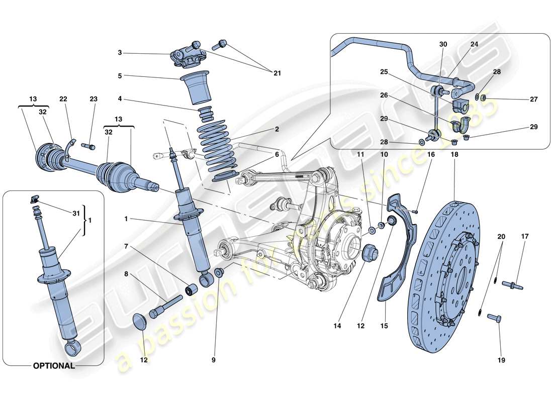 Ferrari California T (RHD) Rear Suspension - Shock Absorber and Brake Disc Parts Diagram