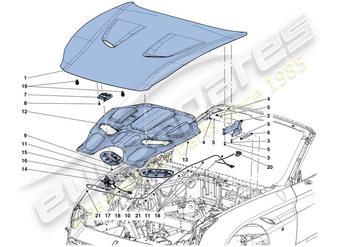 Ferrari California T (RHD) FRONT LID AND OPENING MECHANISM Parts Diagram