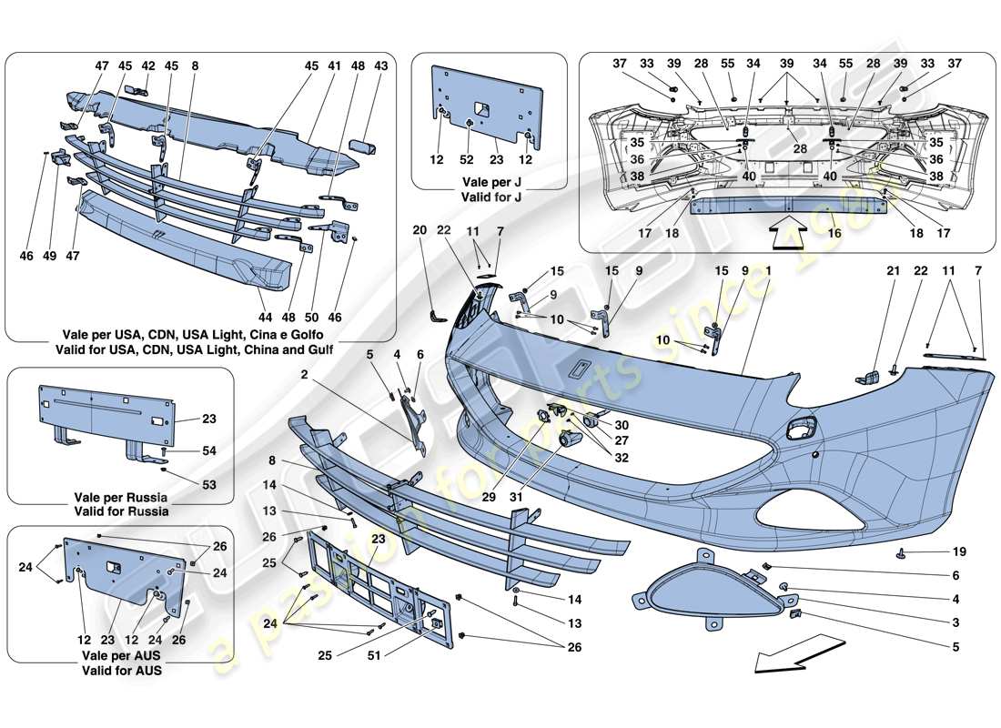 Ferrari California T (RHD) FRONT BUMPER Parts Diagram