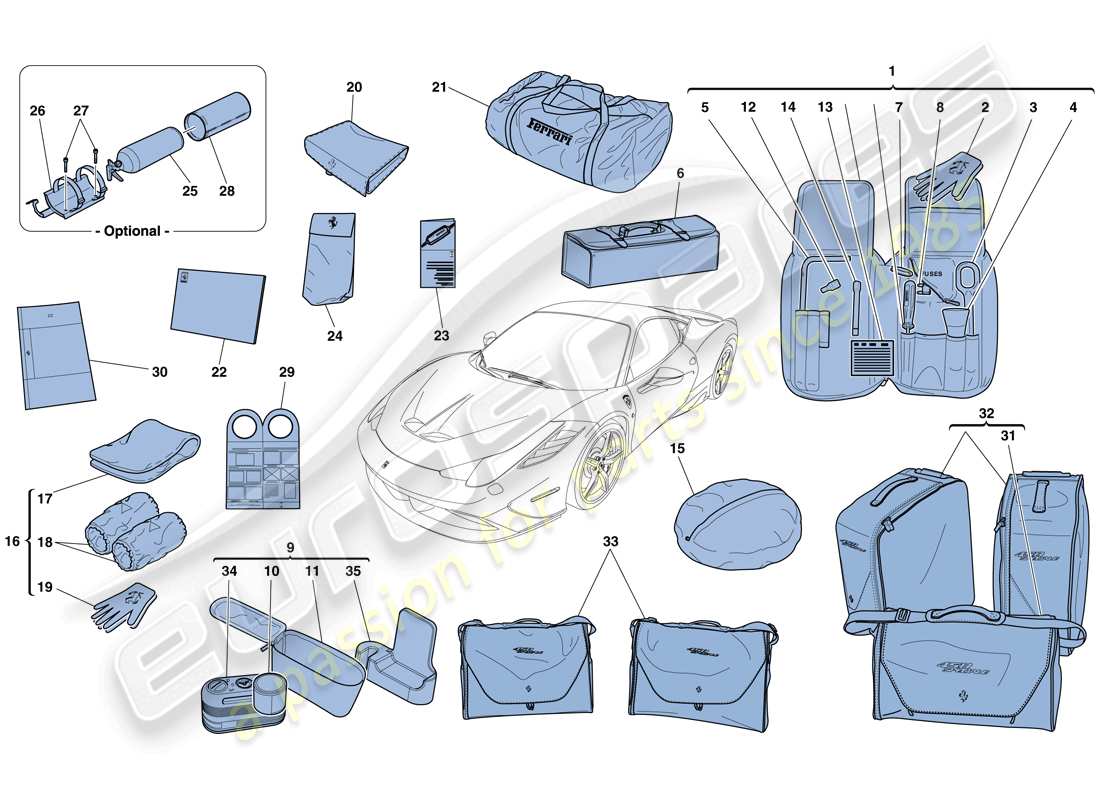 Ferrari 458 Speciale (Europe) TOOLS AND ACCESSORIES PROVIDED WITH VEHICLE Part Diagram