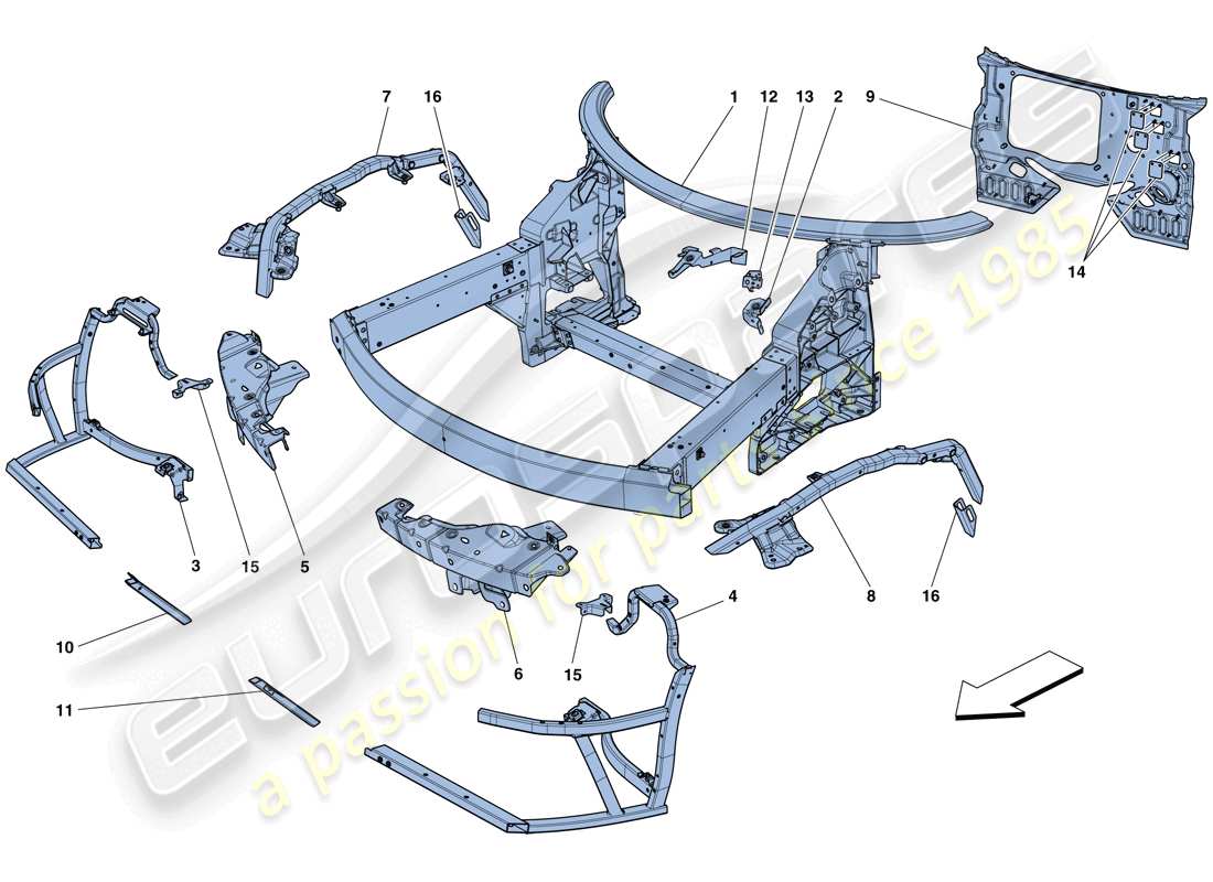 Ferrari 458 Speciale (Europe) CHASSIS - COMPLETE FRONT STRUCTURE AND PANELS Part Diagram