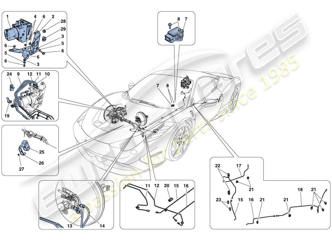 Ferrari 458 Speciale (RHD) Brake System Part Diagram