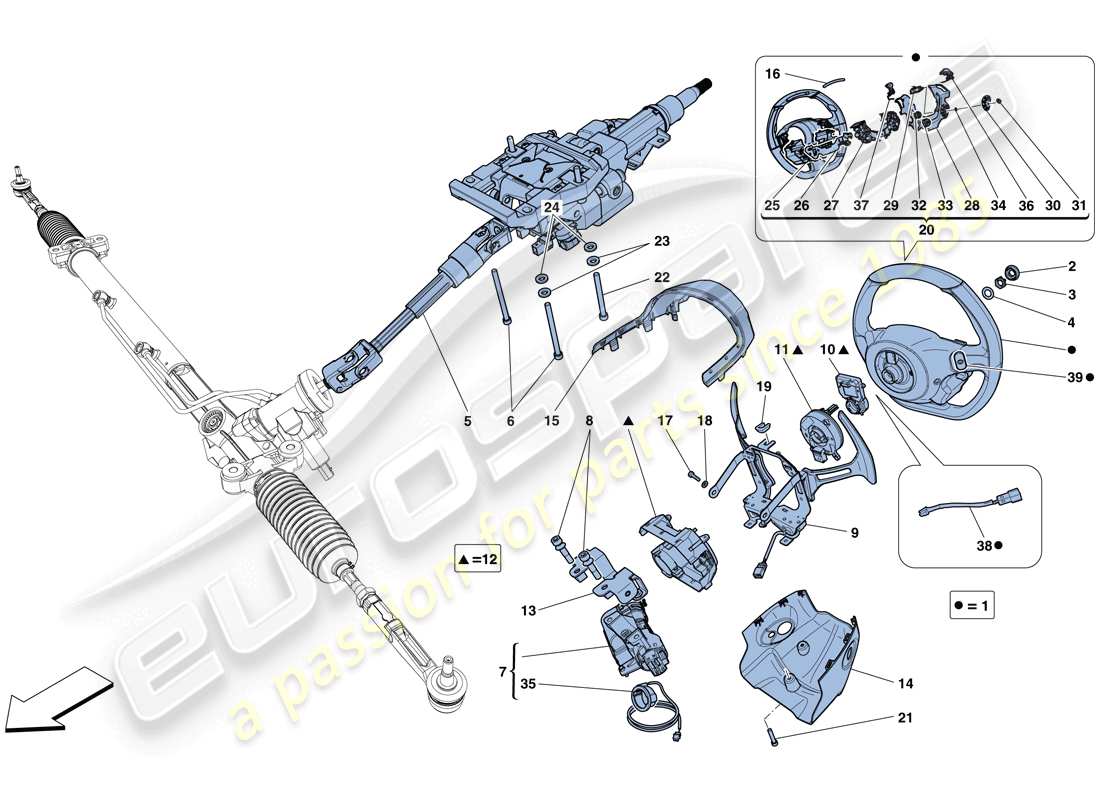 Ferrari 458 Speciale (RHD) Steering Control Part Diagram