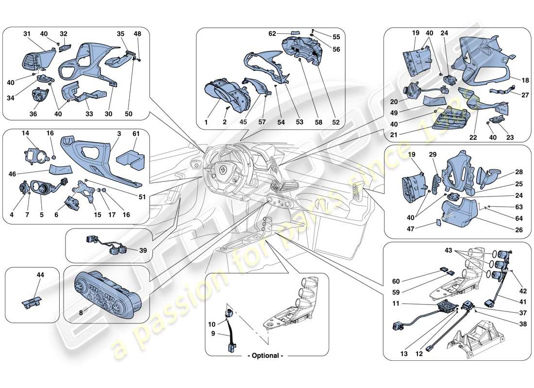 Ferrari 458 Speciale (RHD) DASHBOARD AND TUNNEL INSTRUMENTS Part Diagram