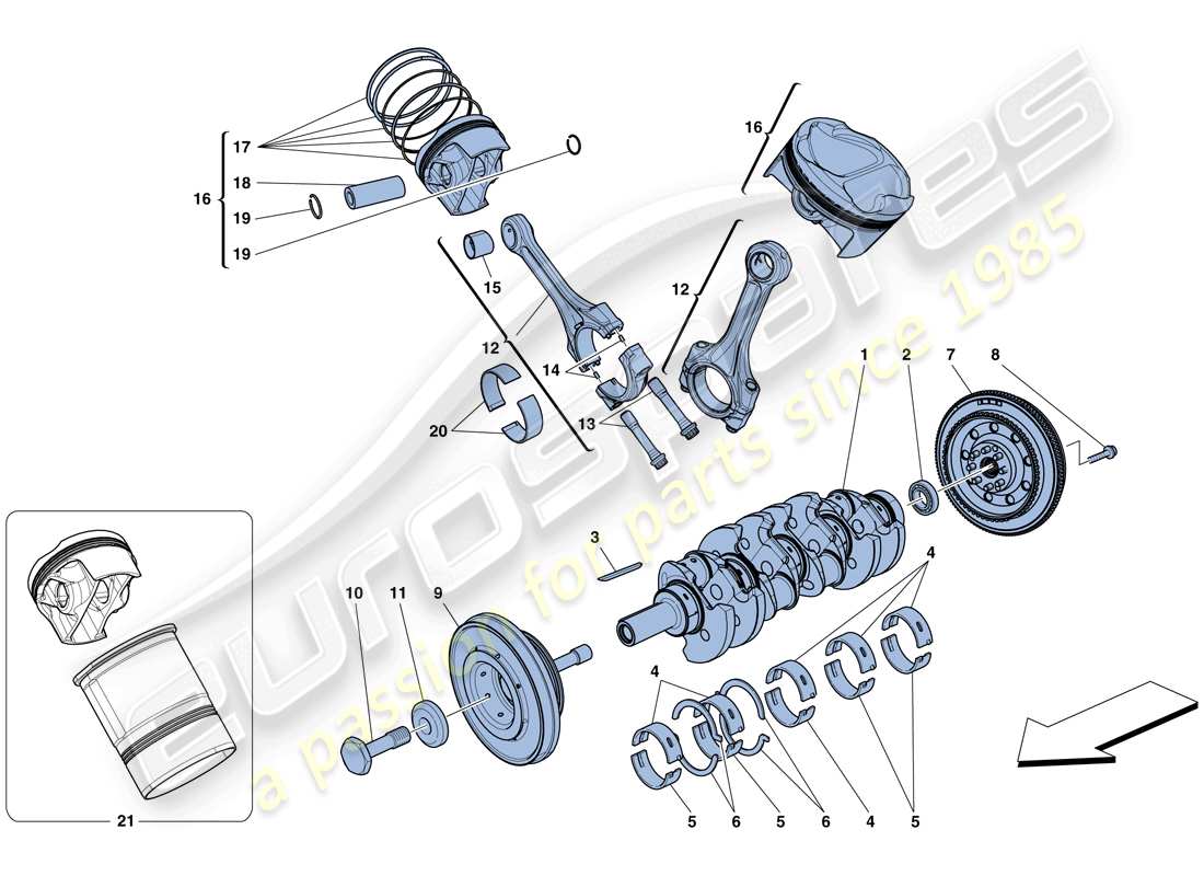 Ferrari 458 Speciale Aperta (Europe) crankshaft - connecting rods and pistons Part Diagram