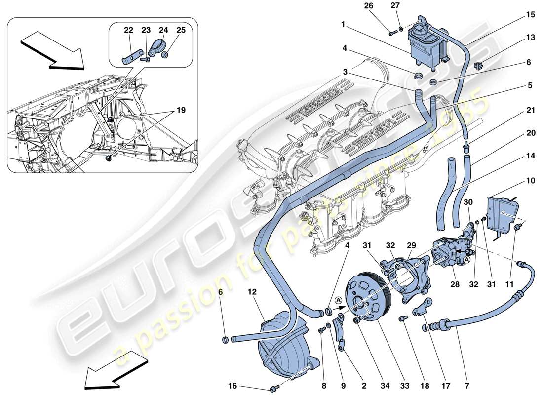 Ferrari 458 Speciale Aperta (Europe) POWER STEERING PUMP AND RESERVOIR Part Diagram