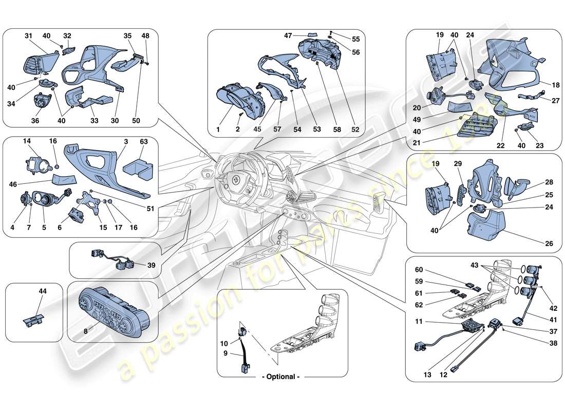 Ferrari 458 Speciale Aperta (Europe) DASHBOARD AND TUNNEL INSTRUMENTS Part Diagram
