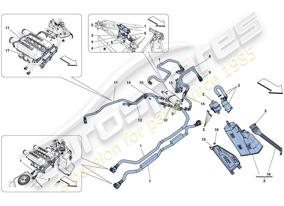 Ferrari 458 Speciale Aperta (RHD) evaporative emissions control system Parts Diagram