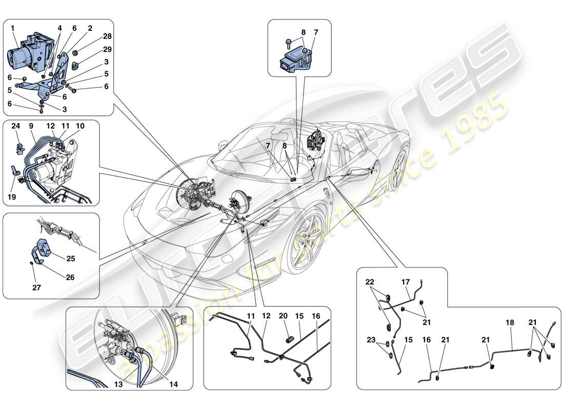 Ferrari 458 Speciale Aperta (RHD) Brake System Part Diagram