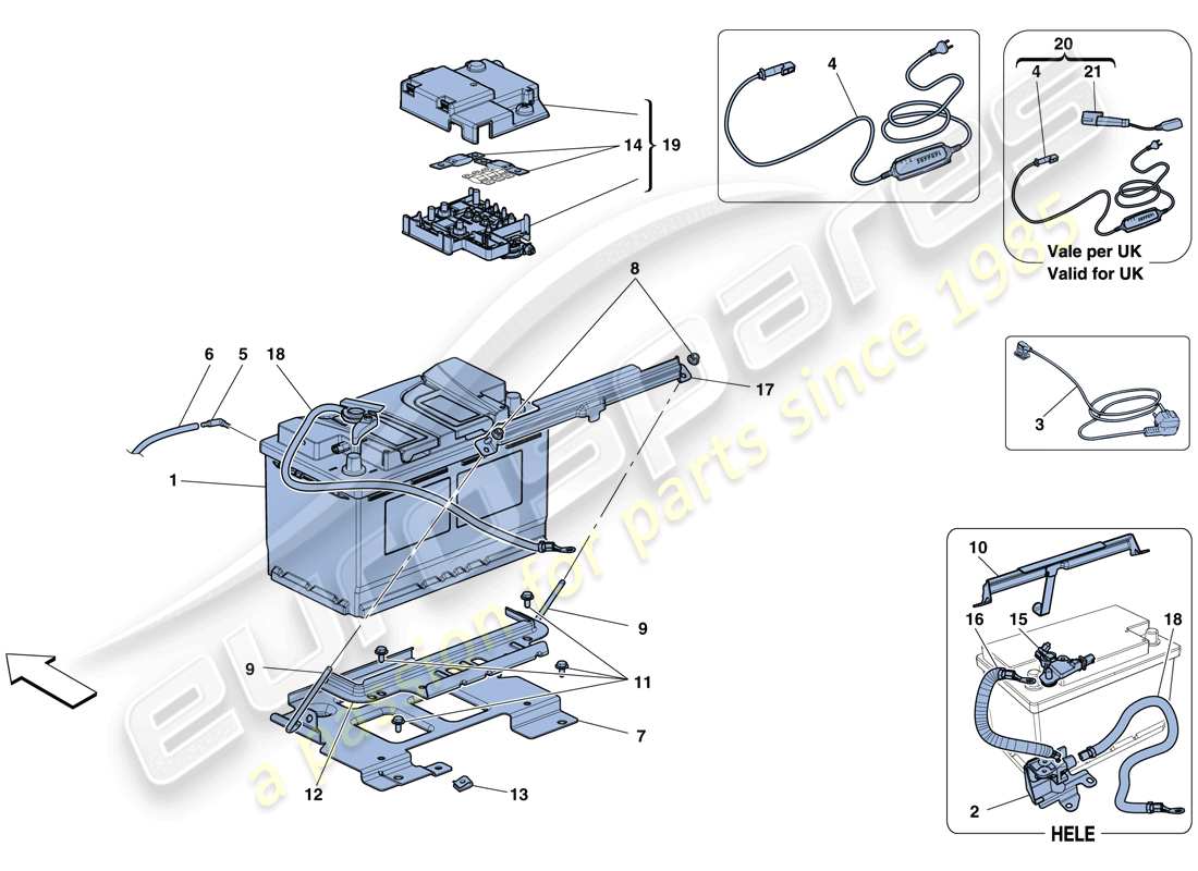 Ferrari 458 Speciale Aperta (RHD) Battery Parts Diagram