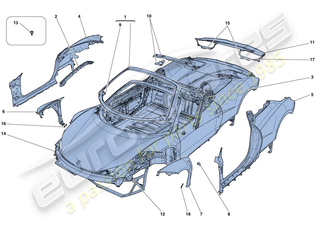 Ferrari 458 Speciale Aperta (RHD) BODYSHELL - EXTERNAL TRIM Parts Diagram