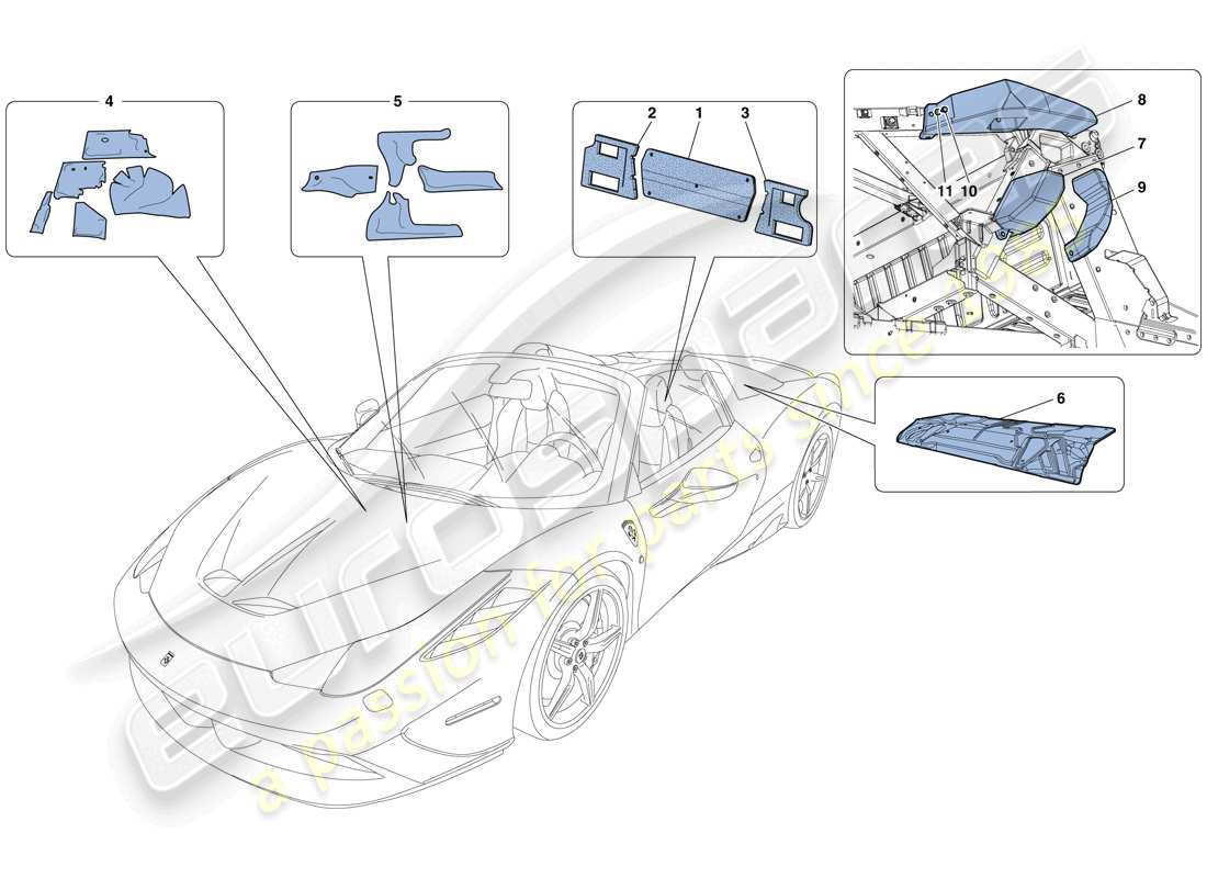 Ferrari 458 Speciale Aperta (RHD) Insulation Parts Diagram