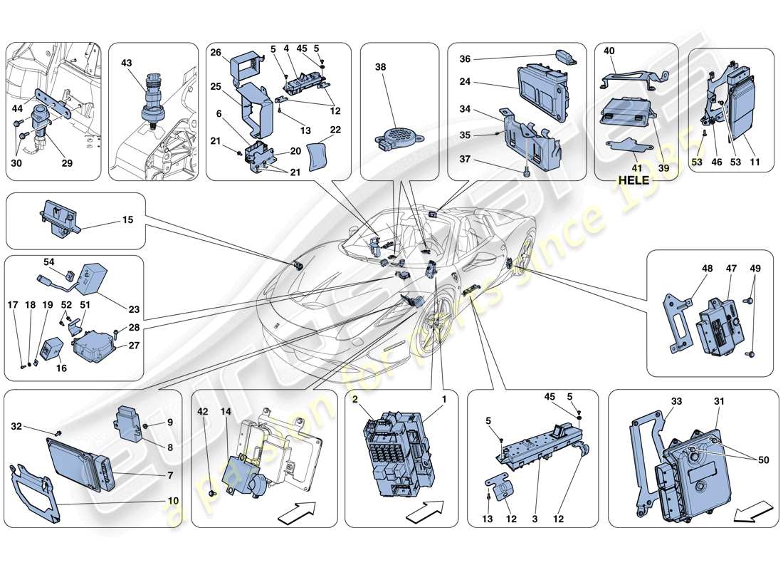 Ferrari 458 Speciale Aperta (RHD) VEHICLE ECUs Parts Diagram