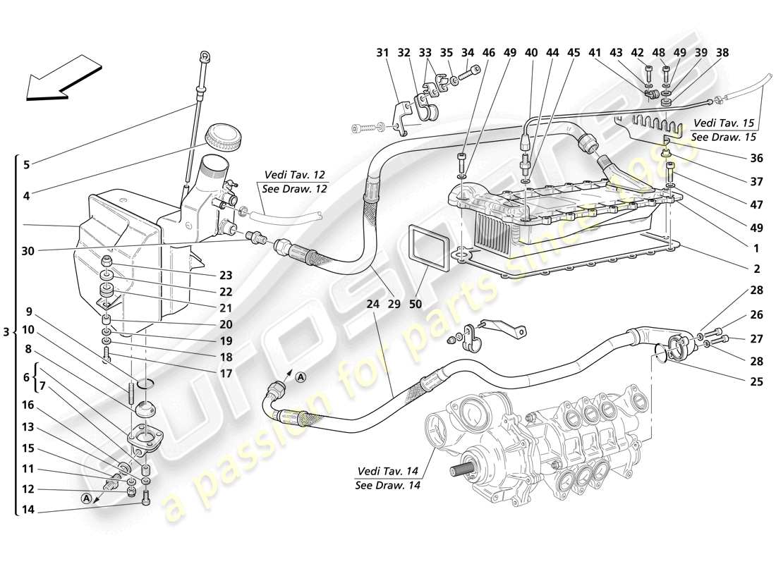 Maserati Trofeo Lubrication System - Tank - Heater Exchanger Part Diagram