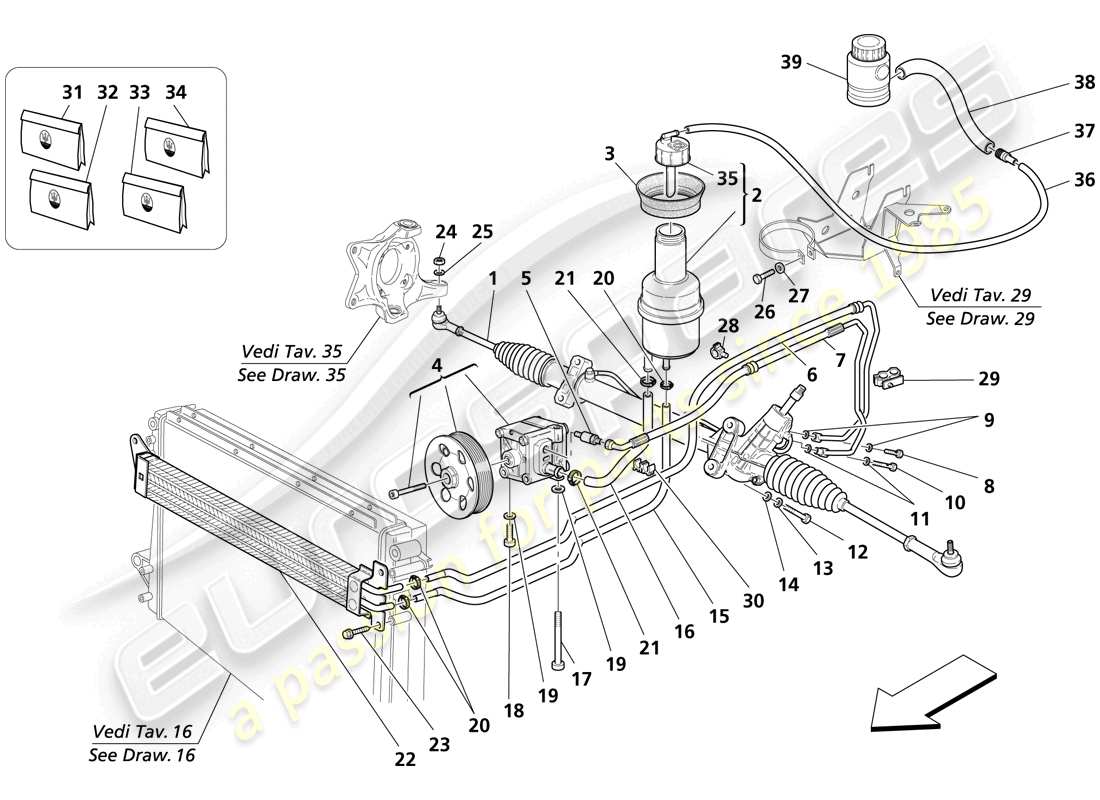 Maserati Trofeo Steering box Part Diagram