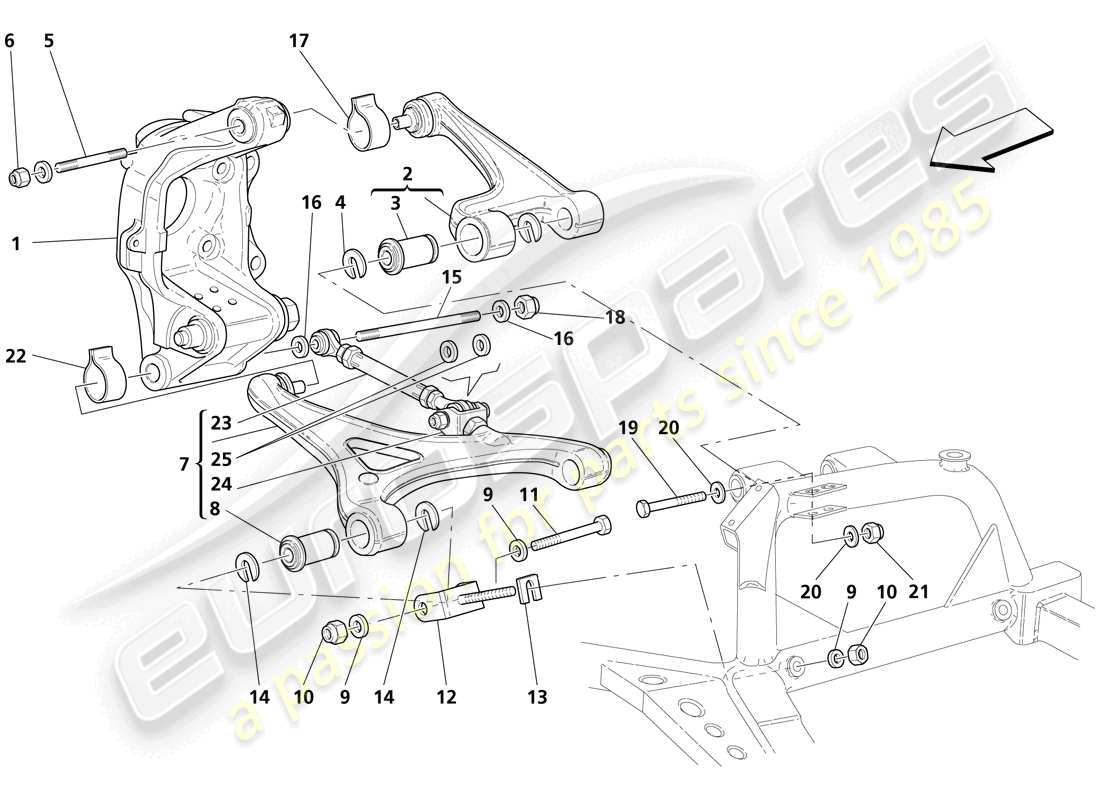 Maserati Trofeo Rear Suspension - Wishbones Part Diagram