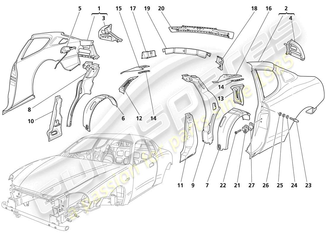 Maserati Trofeo BODY SHELL - CENTRAL OUTER TRIMS Part Diagram