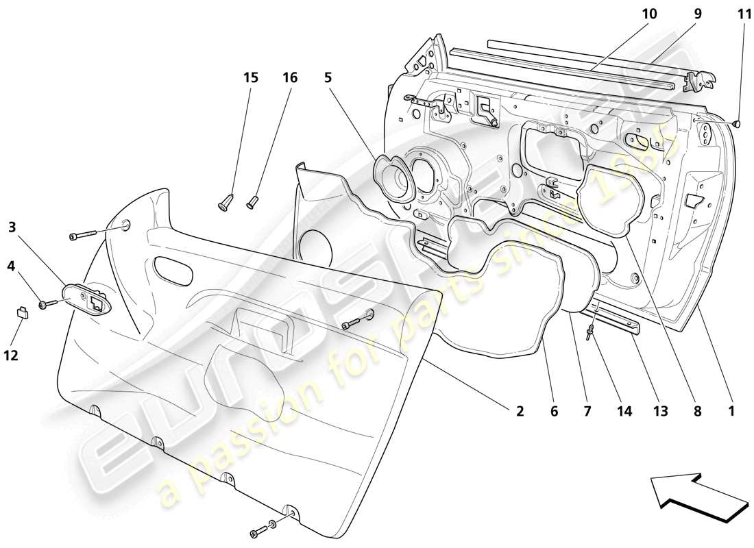 Maserati Trofeo Doors - Framework and Coverings Part Diagram