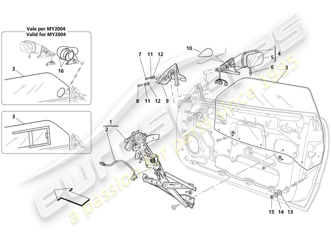 Maserati Trofeo Doors - Power Window and Rearview Mirror Part Diagram