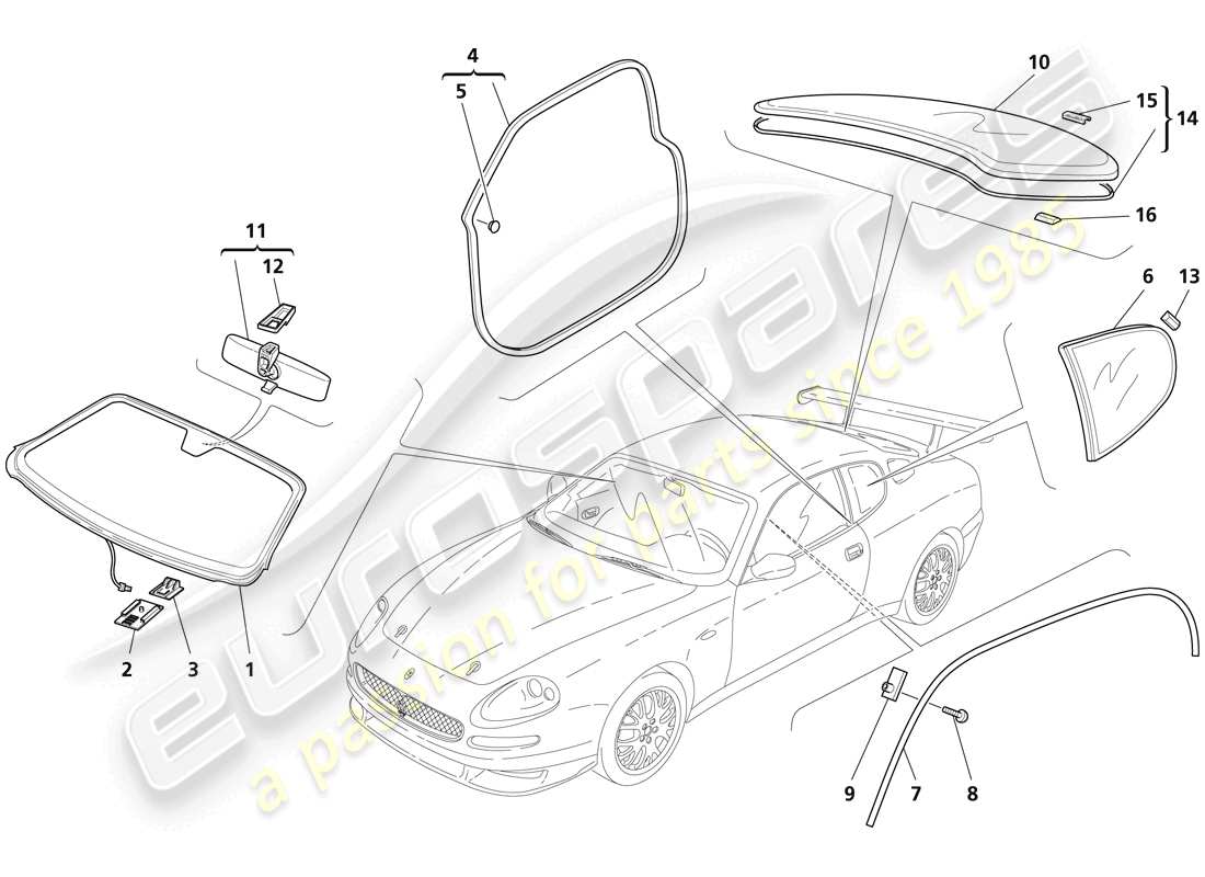 Maserati Trofeo Glasses - Gaskets and Inner Rearview Mirror Part Diagram
