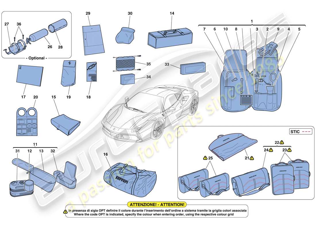 Ferrari 488 GTB (Europe) TOOLS AND ACCESSORIES PROVIDED WITH VEHICLE Part Diagram