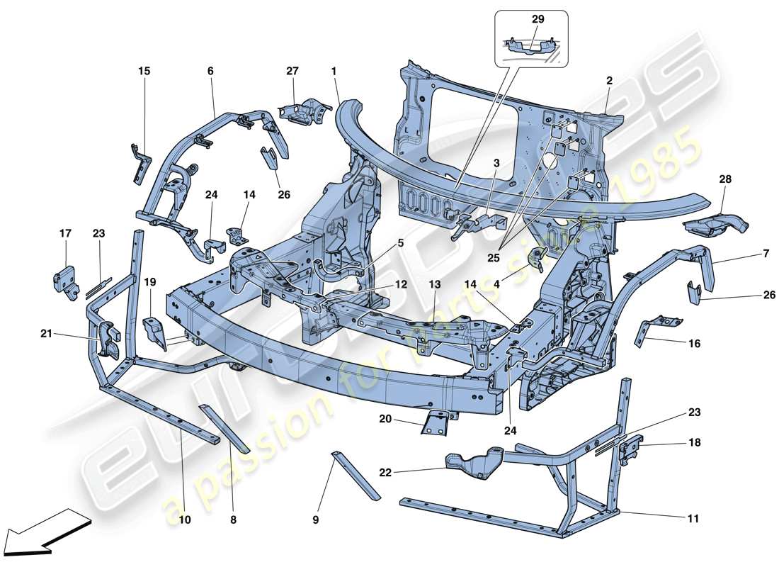 Ferrari 488 GTB (Europe) CHASSIS - COMPLETE FRONT STRUCTURE AND PANELS Part Diagram