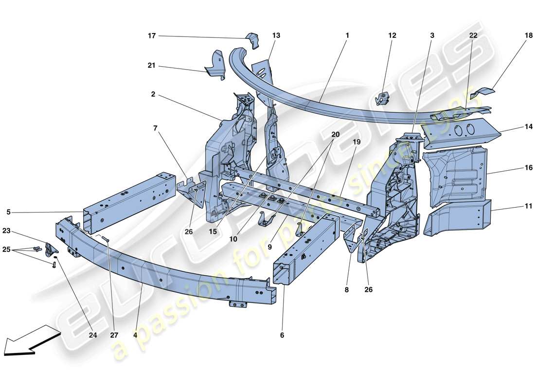Ferrari 488 GTB (Europe) CHASSIS - STRUCTURE, FRONT ELEMENTS AND PANELS Part Diagram